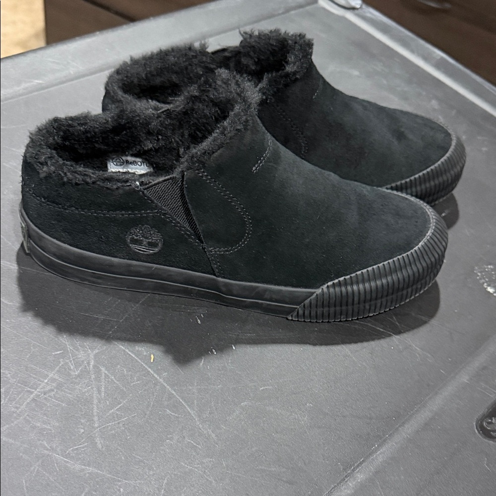 Timberland Black Suede Fur-Lined Slip-Ons